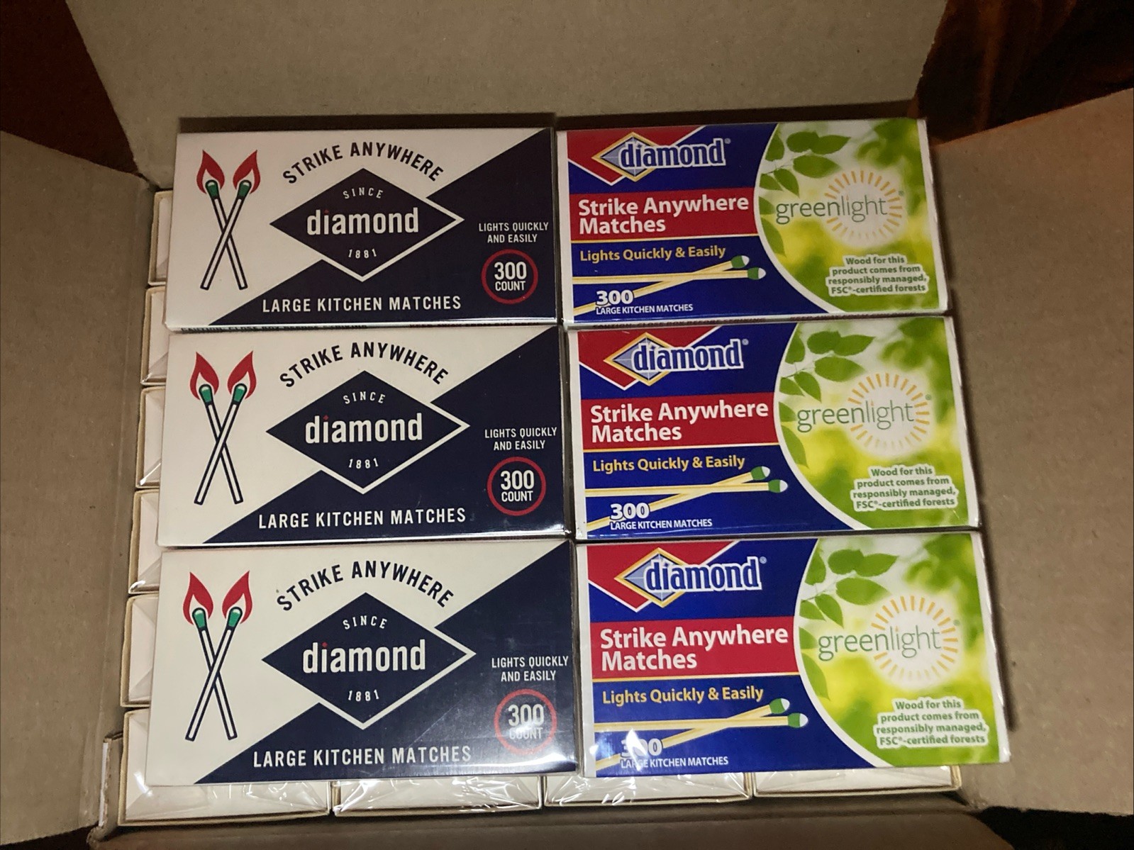 (3 boxes) Diamond Strike Anywhere Matches (300 per box/900 Total) New Sealed