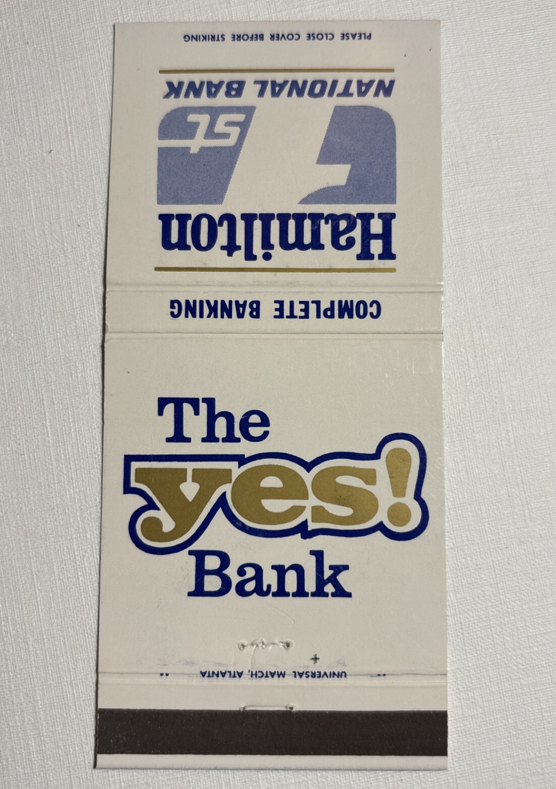 Matchbook Cover Unstruck, Hamilton First National Bank, The Yes Bank, Finance