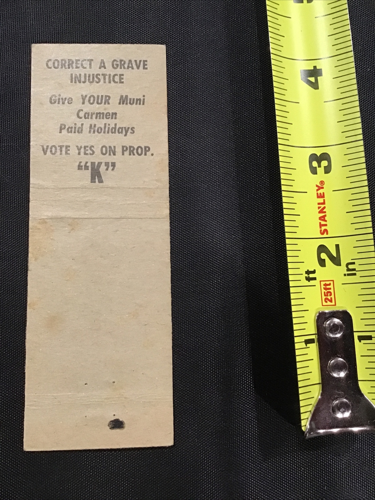 Carmen’s Union Div 1380 AFL-CIO Vote Yes Prop K Ad Matchbook Cover