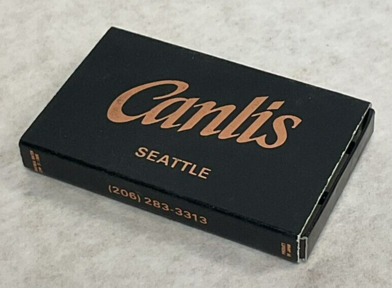 VINTAGE CANLIS RESTAURANT SEATTLE WA BLACK & COPPER PARTIAL MATCH BOX