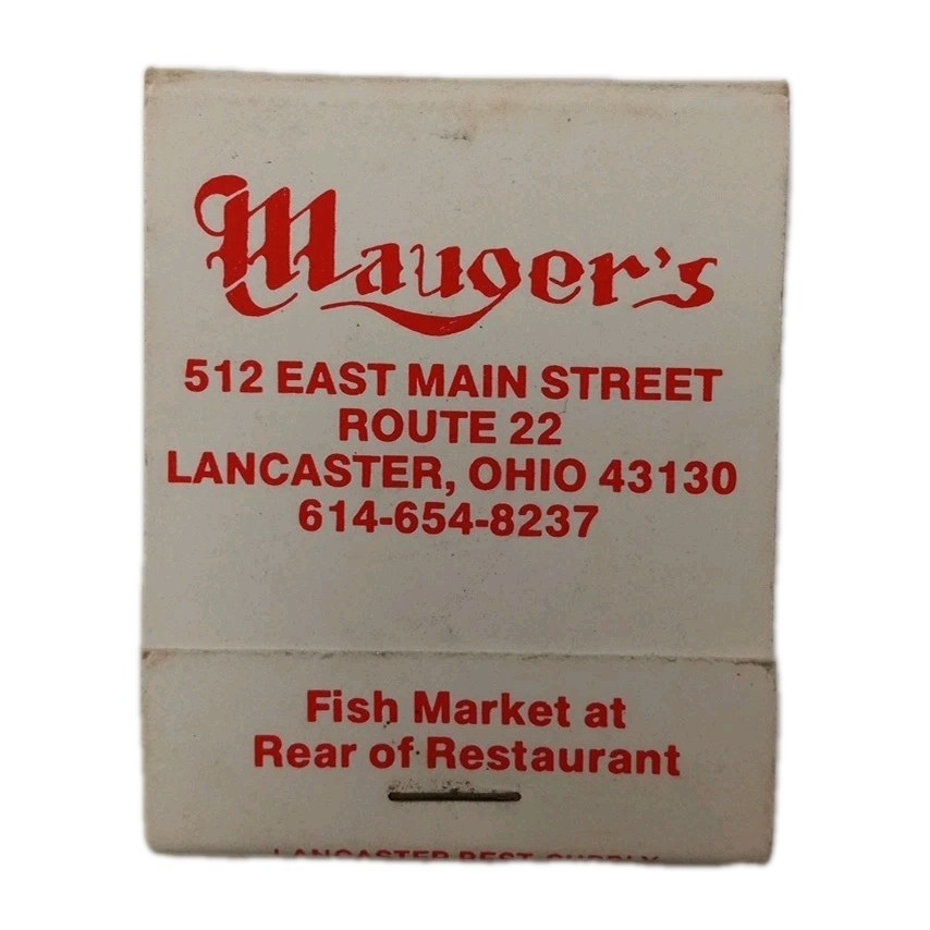 Vintage Mauger’s Restaurant Fish Market Lancaster Ohio Full Unstruck Matchbook