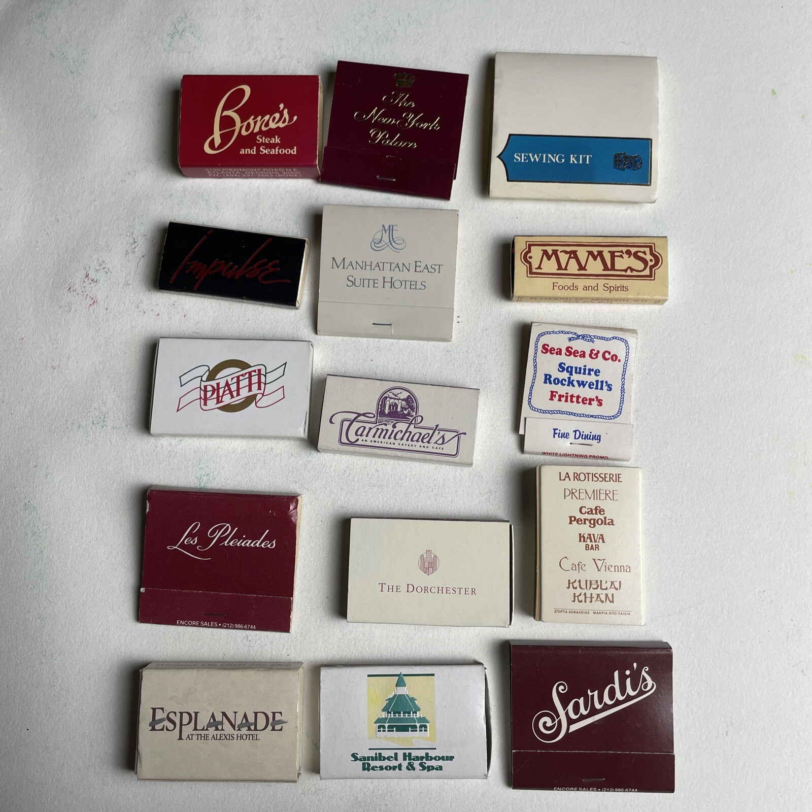 Lot of 14 Vintage Matchbooks & 1 Travel Sewing Kit