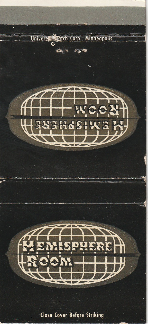 MATCHBOOK COVER – HEMISPHERE ROOM KAHLER HOTEL – ROCHESTER MINNESOTA – UNSTRUCK