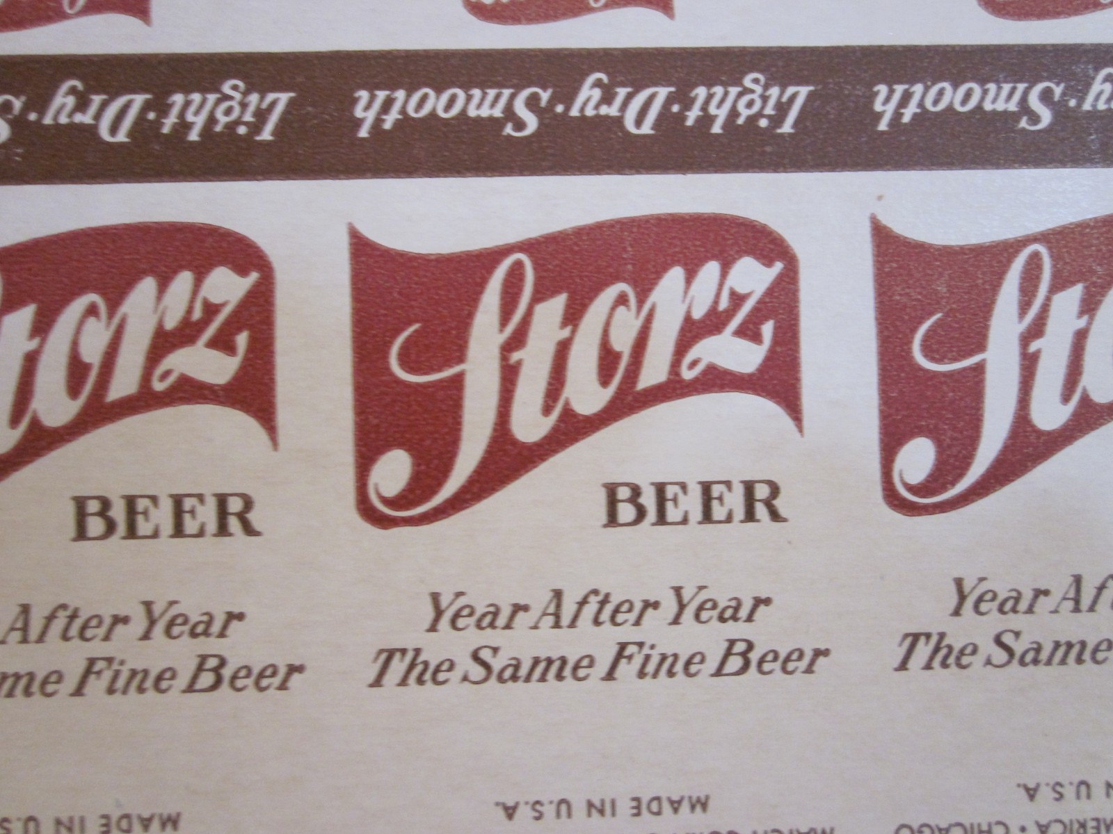 VTG STORZ BEER MATCHBOOK COVERS, CIRCA 1950’S, ON UNCUT CARDBOARD, ~9.5″ x 7.5″