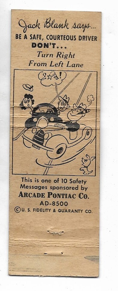 Vintage 1940’s Arcade Pontiac Jack Black Pres. Washington DC Matchbook Cover