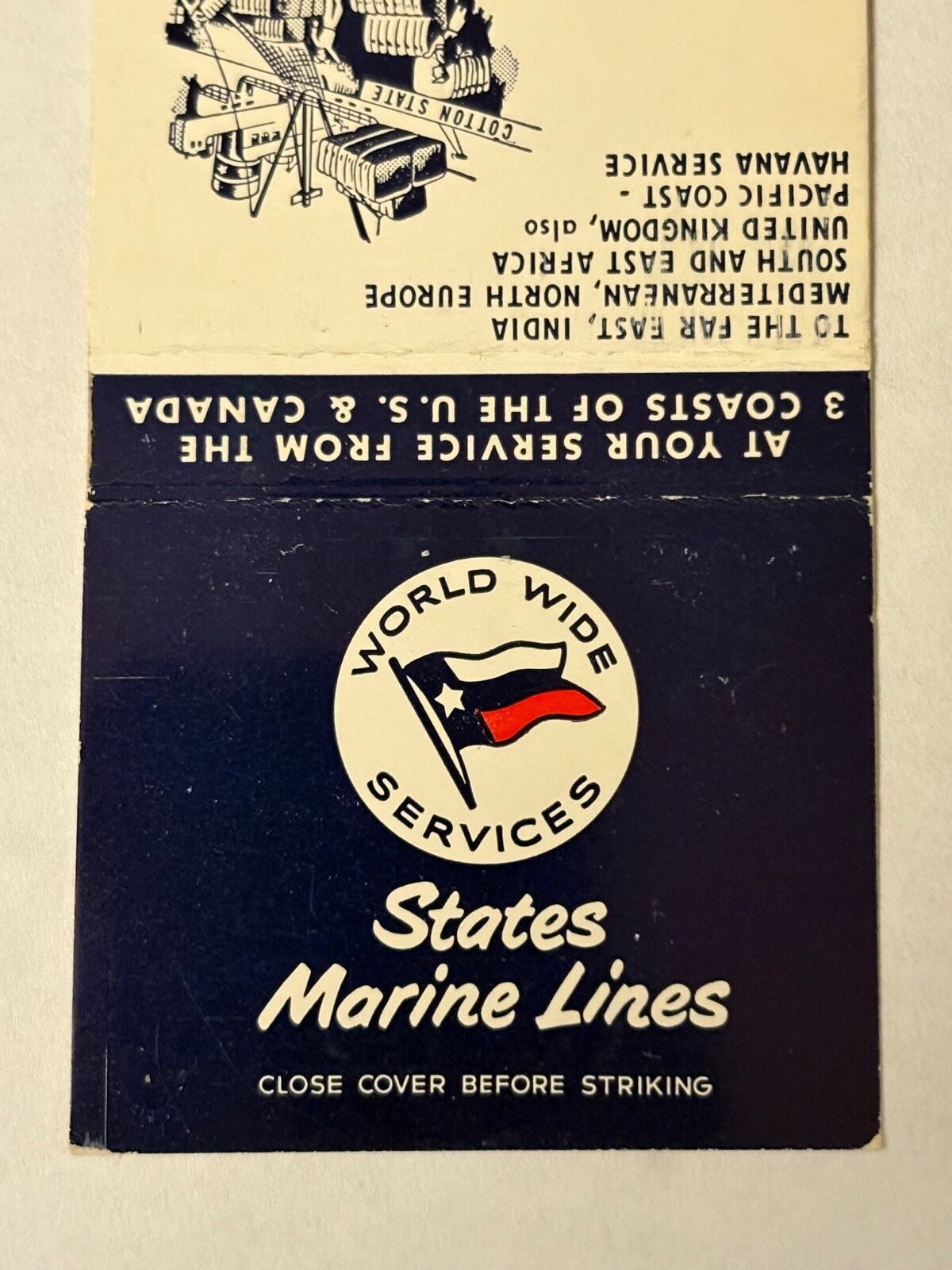 States Marine Lines Matchbook Cover Worldwide Services International Shipping