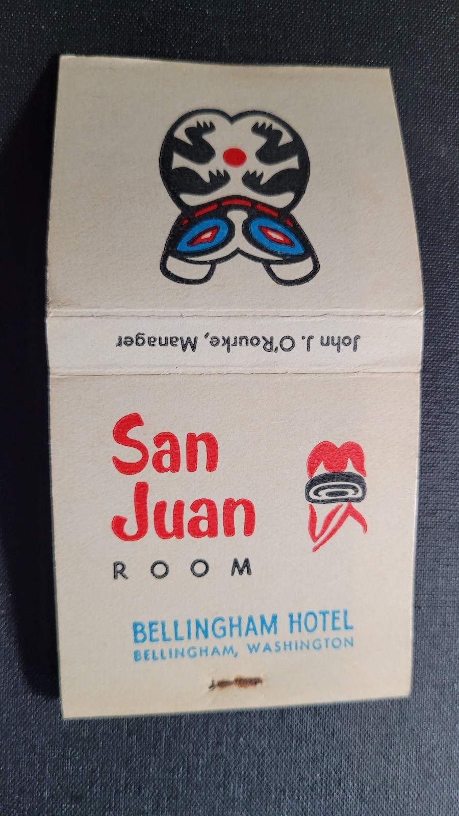 1940s San Juan Room Bellingham, Wa Unstruck Lion Feature Matchbook Match Cover