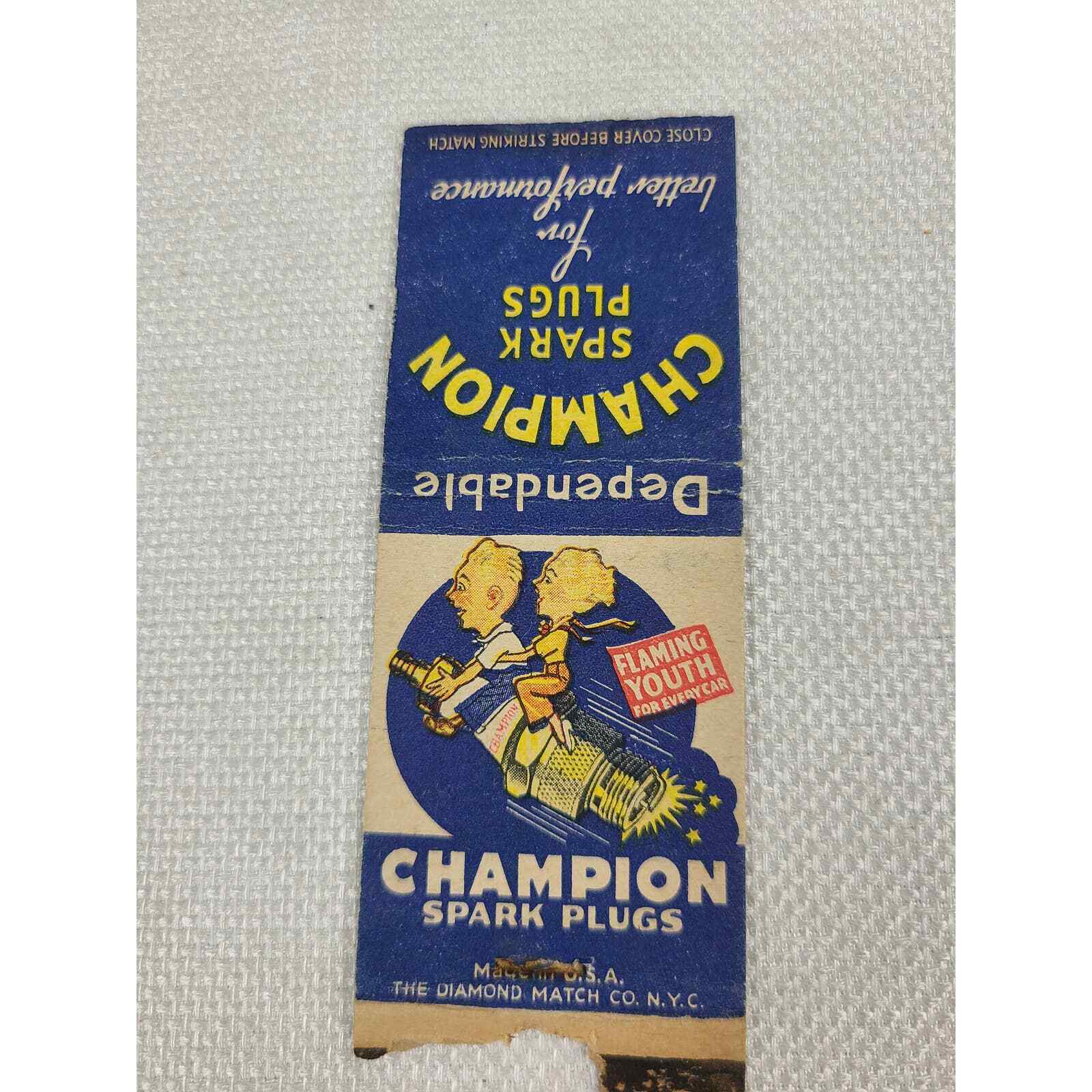 Champion Spark Plugs Flaming Youth for Every Car Matchbook Cover (VJ) (ID)