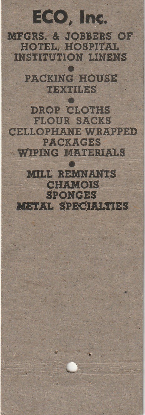 MATCHBOOK COVER – ECO INC. – MINNEAPOLIS MINNESOTA – COTTON TEXTILES – UNSTRUCK