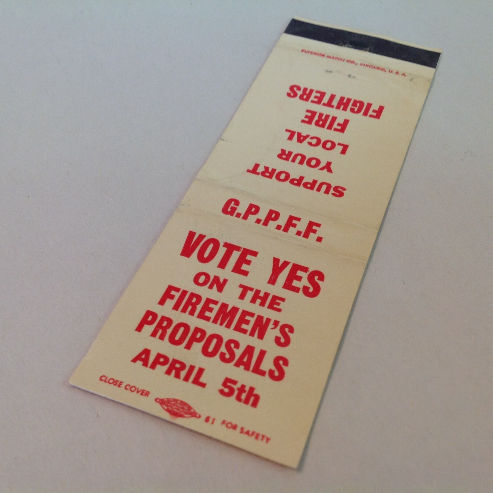 Vtg Matchbook Cover Vote Yes Firemen’s Proposal Grosse Pointe Park Fire Fighters