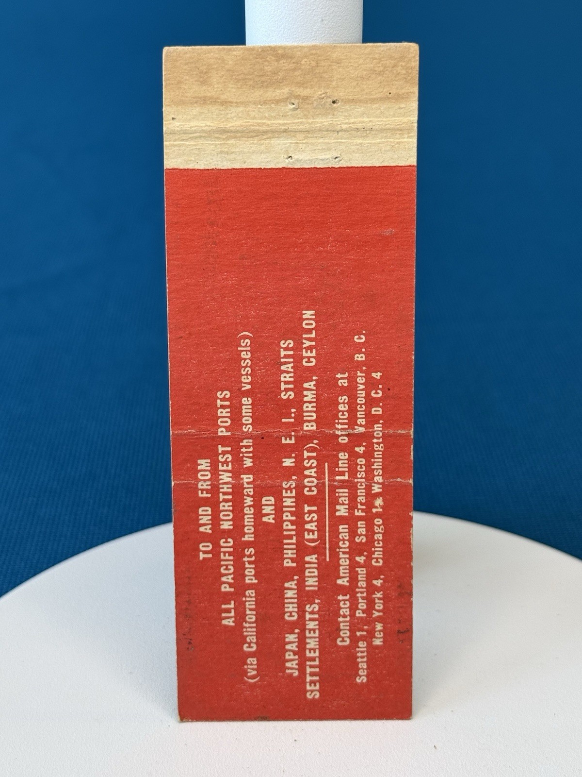 American Mail Line Shipping VTG Matchbook Cover #101
