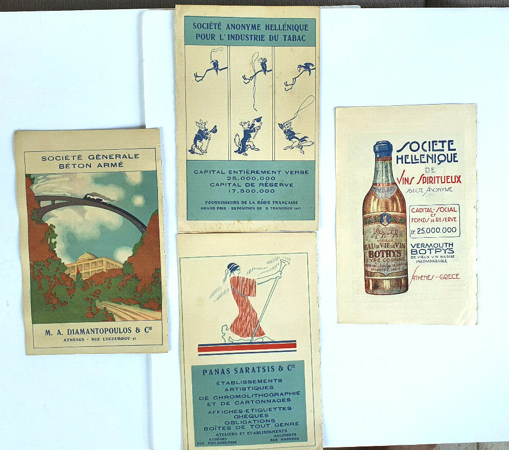 Cardboard Advertisings Greece Banks&Commercial, Set of 4, 8 3/8″x5 2/8″, 1920’s
