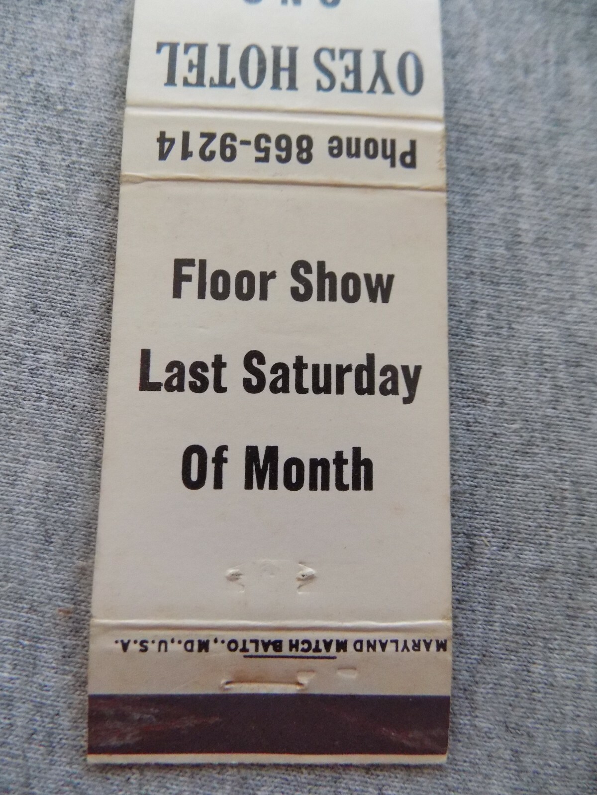 Vtg FS Matchbook Cover Ono PA Oyes Hotel O’Yes Hotel Floor Show Dancing