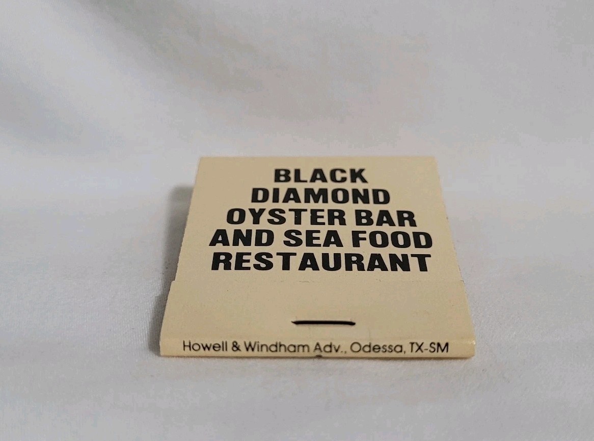 Vintage Matchbook Black Diamond Oyster Bar Restaurant Texas Advertising