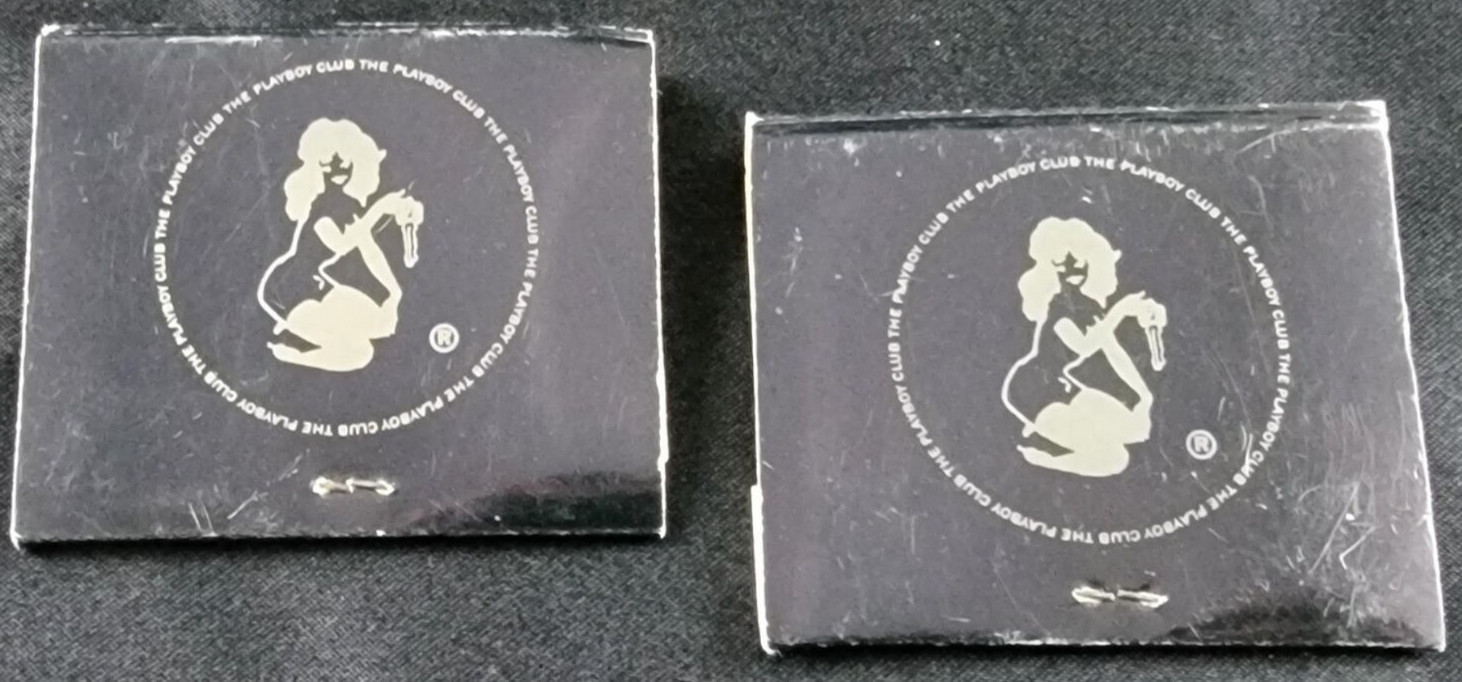 Playboy Club Advertising Matchbooks Large Black w/ Woman Lot x2 Vintage