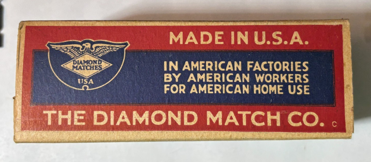 DIAMOND MATCHES USA CARDBOARD BOX, THE DIAMOND MATCH CO.*, 5″ x 2 5/8″ x 1 3/4″