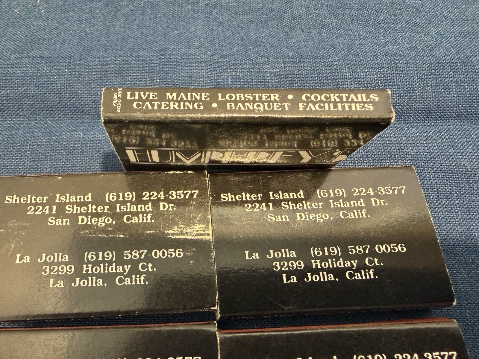 5 VTG Humphrey’s Shelter Island SAN DIEGO Calif Pt. Loma Matchbox Black Matches