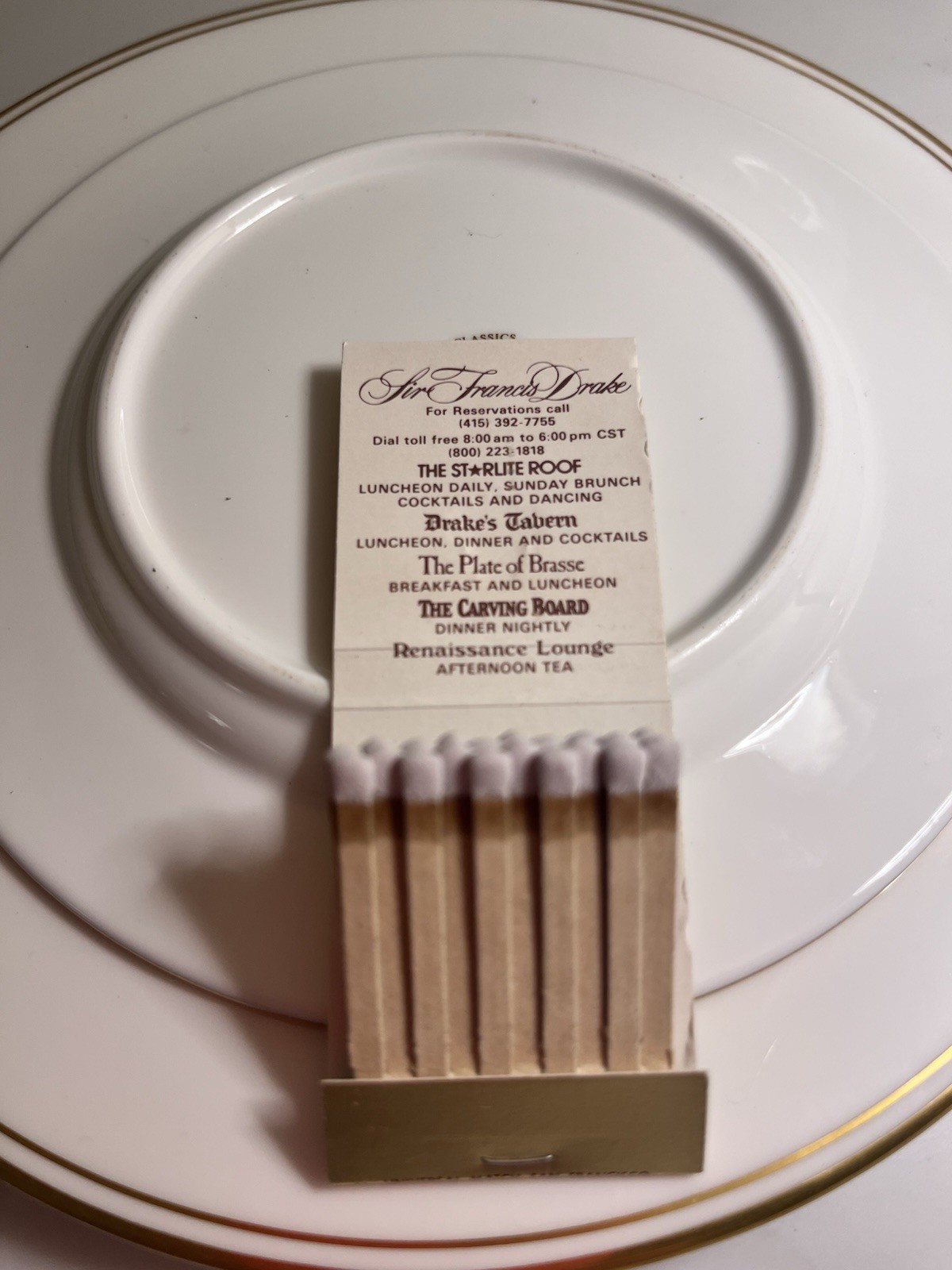 Lot Of 6 Mint Condition Matchbooks Gold Foil, Drake San Francisco Hotel , VTG