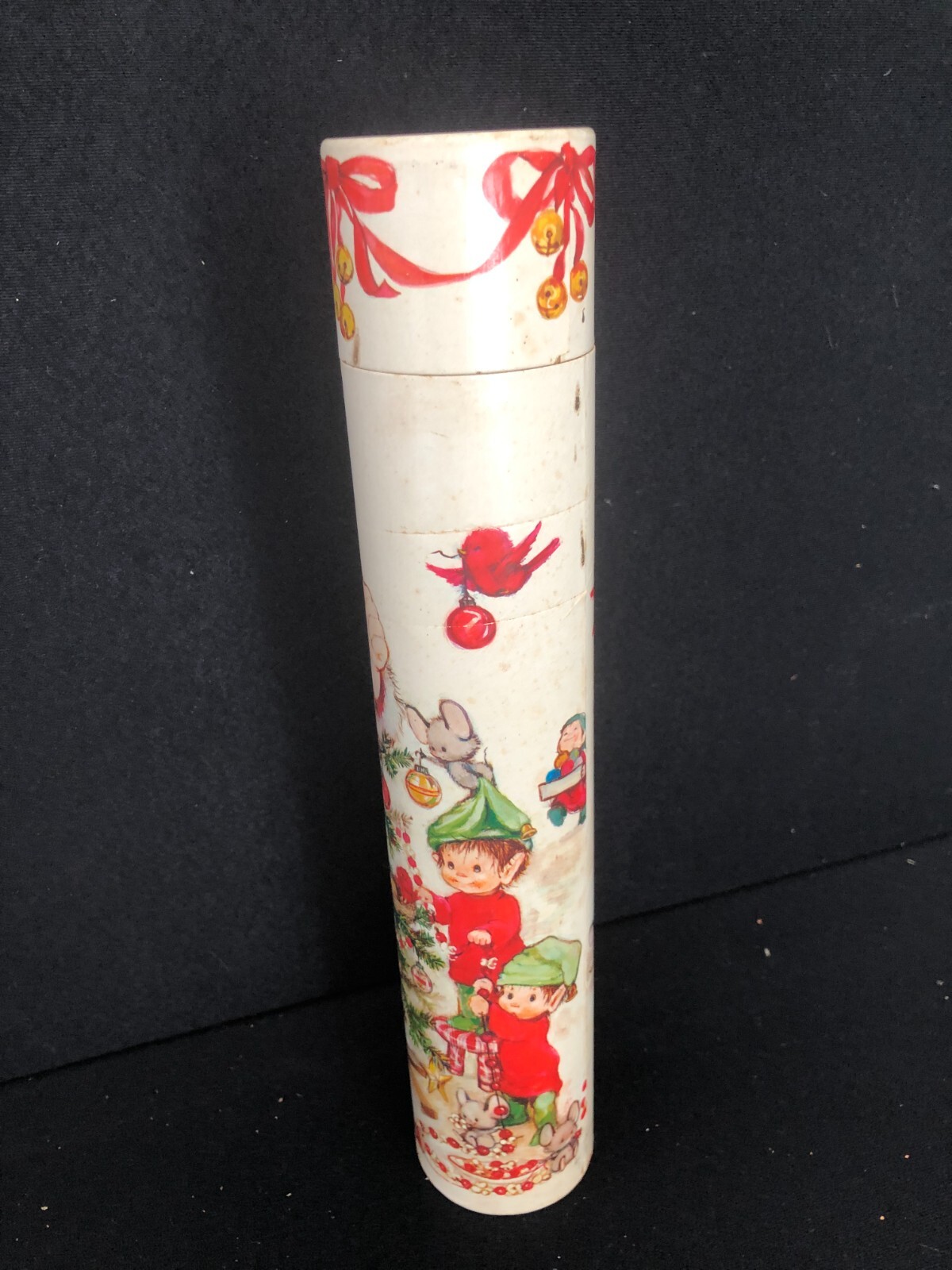 Vintage Art Santa Claus Cardboard Tube Long Wood Fireplace Matches, 12 Inch