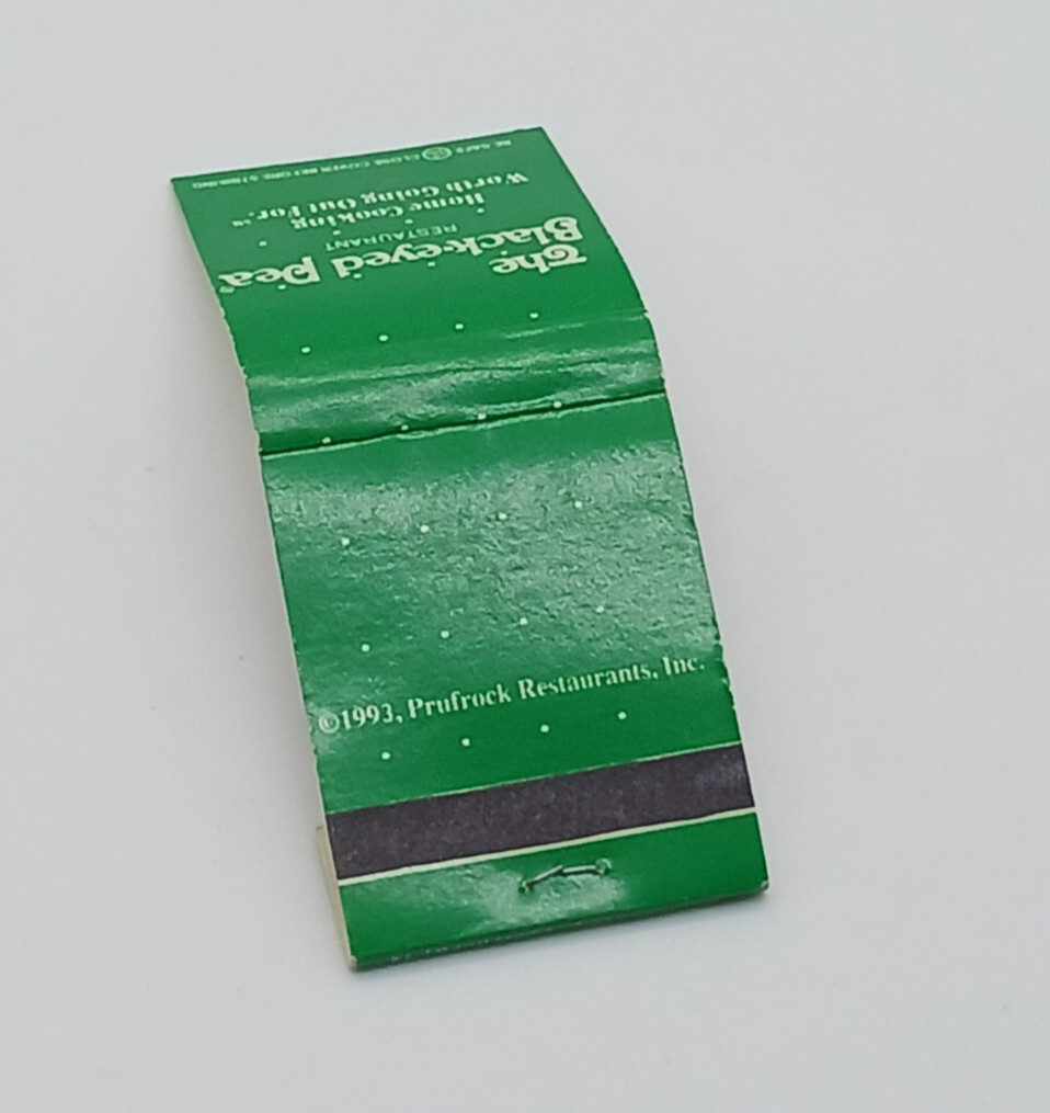 The Black Eyed Pea Restaurant Green Vintage Matchbook Full