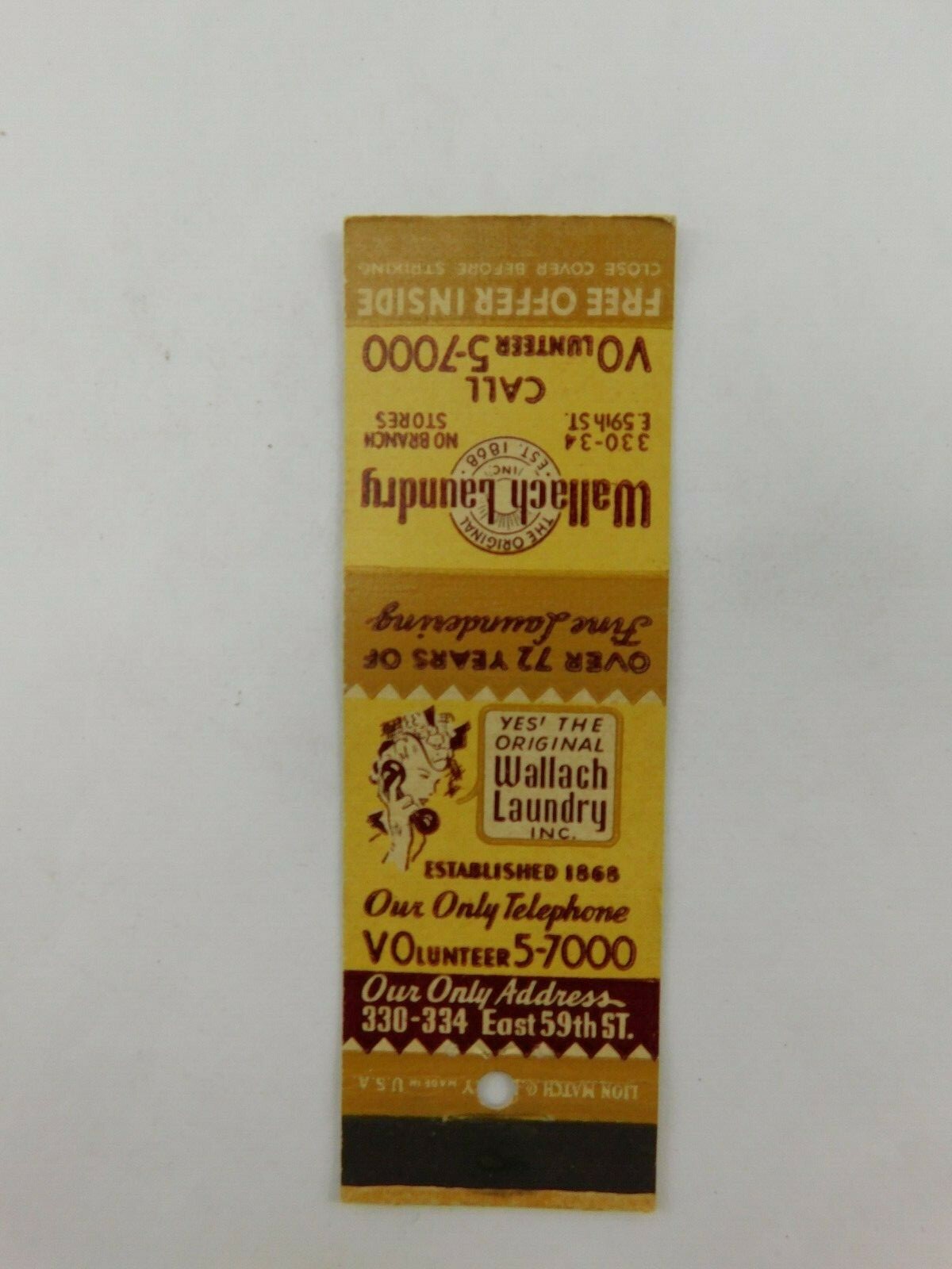 Wallach Laundry Inc Yes The Original Vintage Matchbook Cover