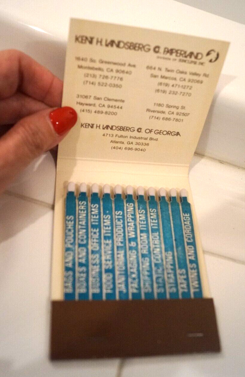 VINTAGE KENT H. LANDSBERG PAPERLAND JUMBO MATCHBOOK NEW W/ WRITING ON STICKS NEW
