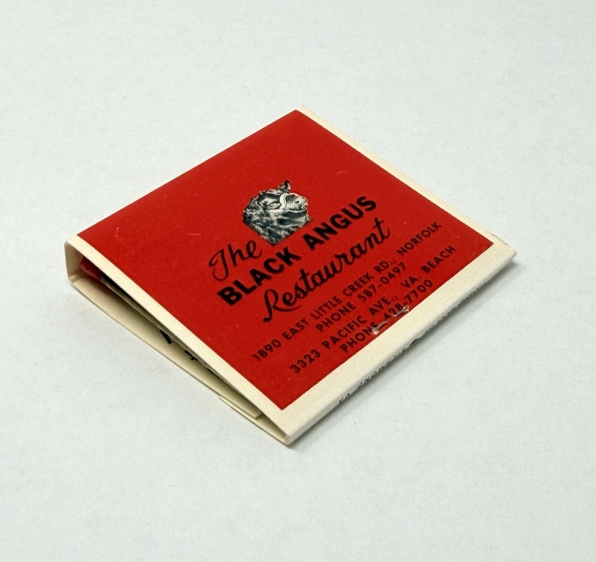 The Black Angus Restaraunt Vintage Matchbook Norfolk Virginia Beach VA