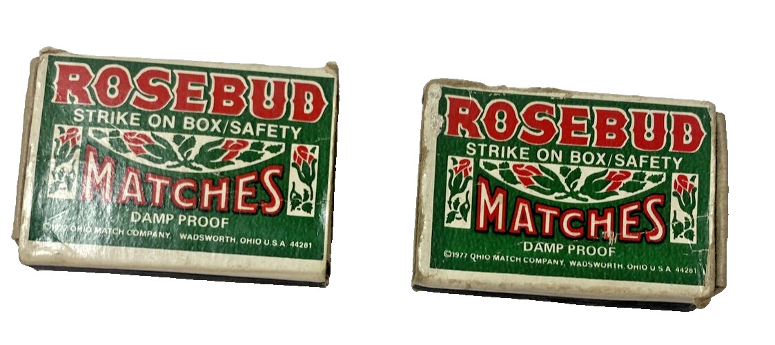Vintage Set of 2 Rosebud Matches Cardboard Box Case Matchsticks Package – 1977