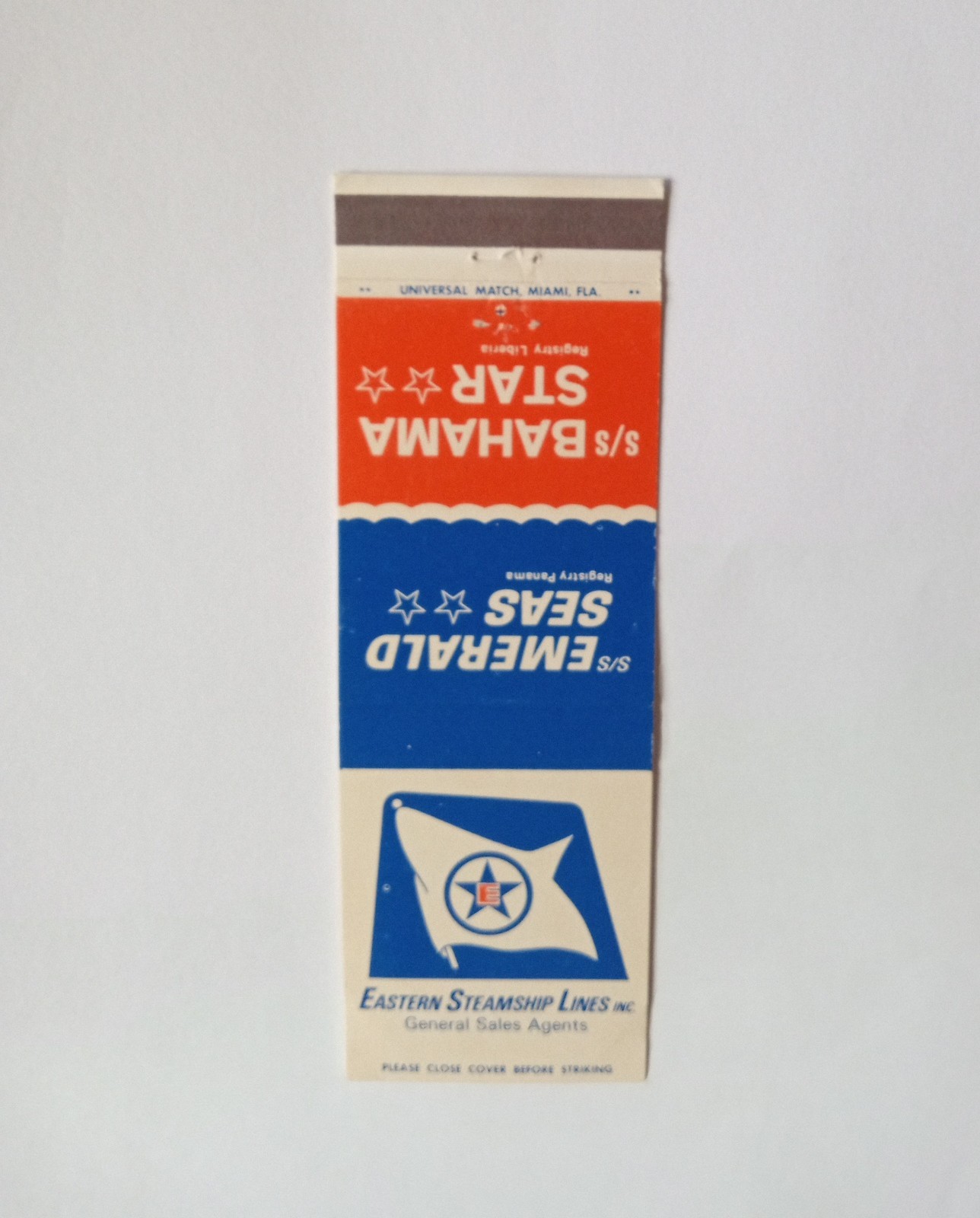 Eastern Steamship Lines Emerald Seeds Bahama Star Matchbook Cover