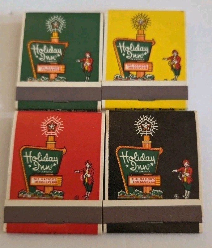Vintage Matchbook Holiday Inn Hotel Lot (4) Green Yellow Red Black~ Unstuck NOS
