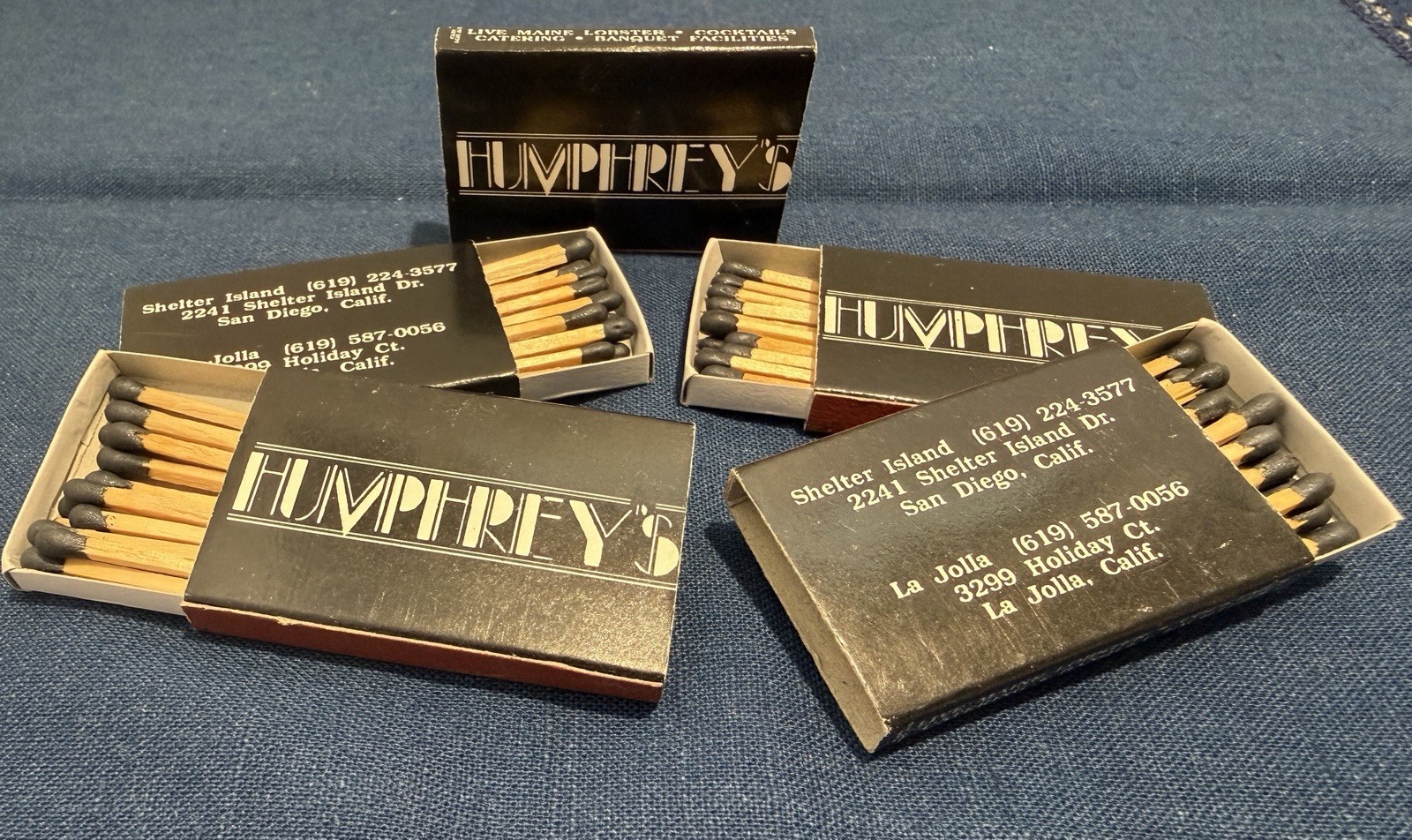 5 VTG Humphrey’s Shelter Island SAN DIEGO Calif Pt. Loma Matchbox Black Matches