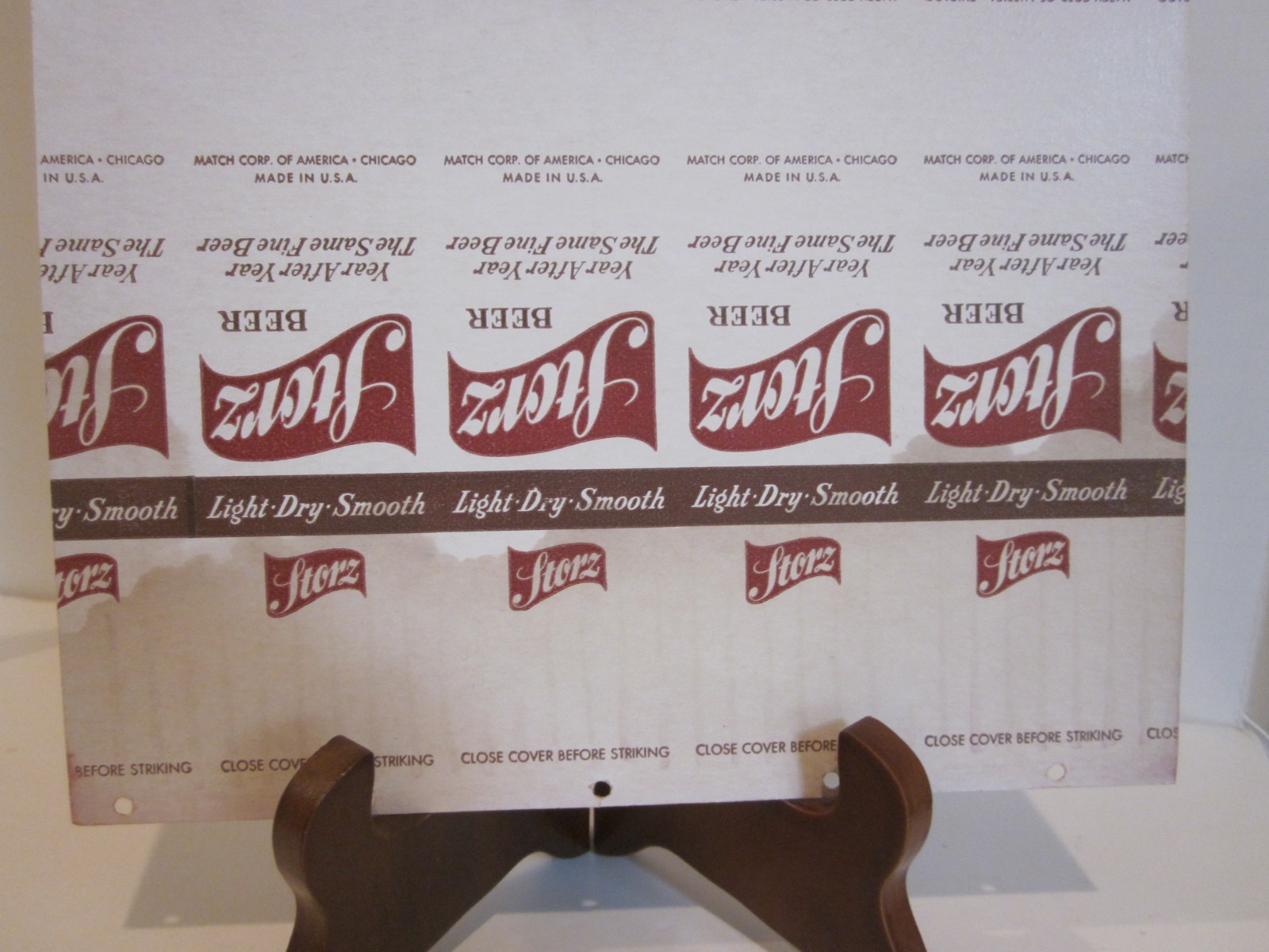 VTG STORZ BEER MATCHBOOK COVERS, CIRCA 1950’S, ON UNCUT CARDBOARD, ~9.5″ x 7.5″