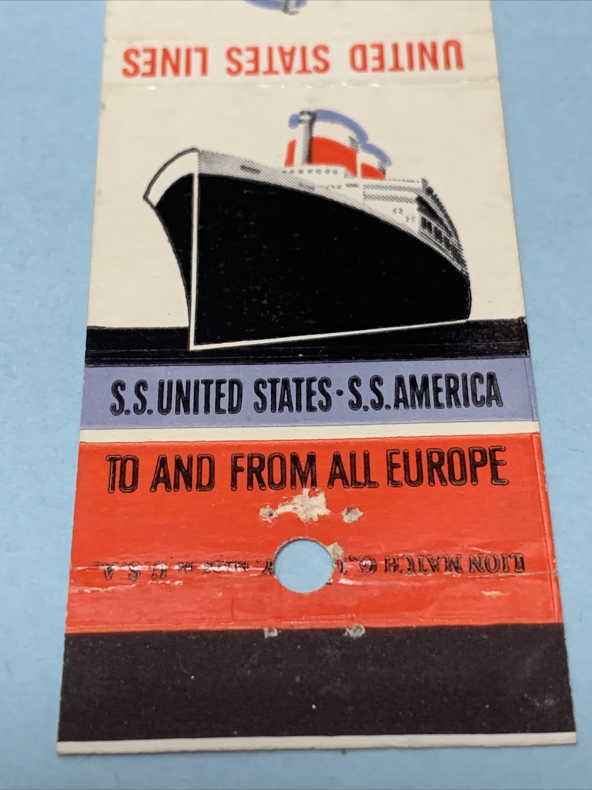 Front Strike Matchbook Cover United States Cruise Lines To And From Europe gmg