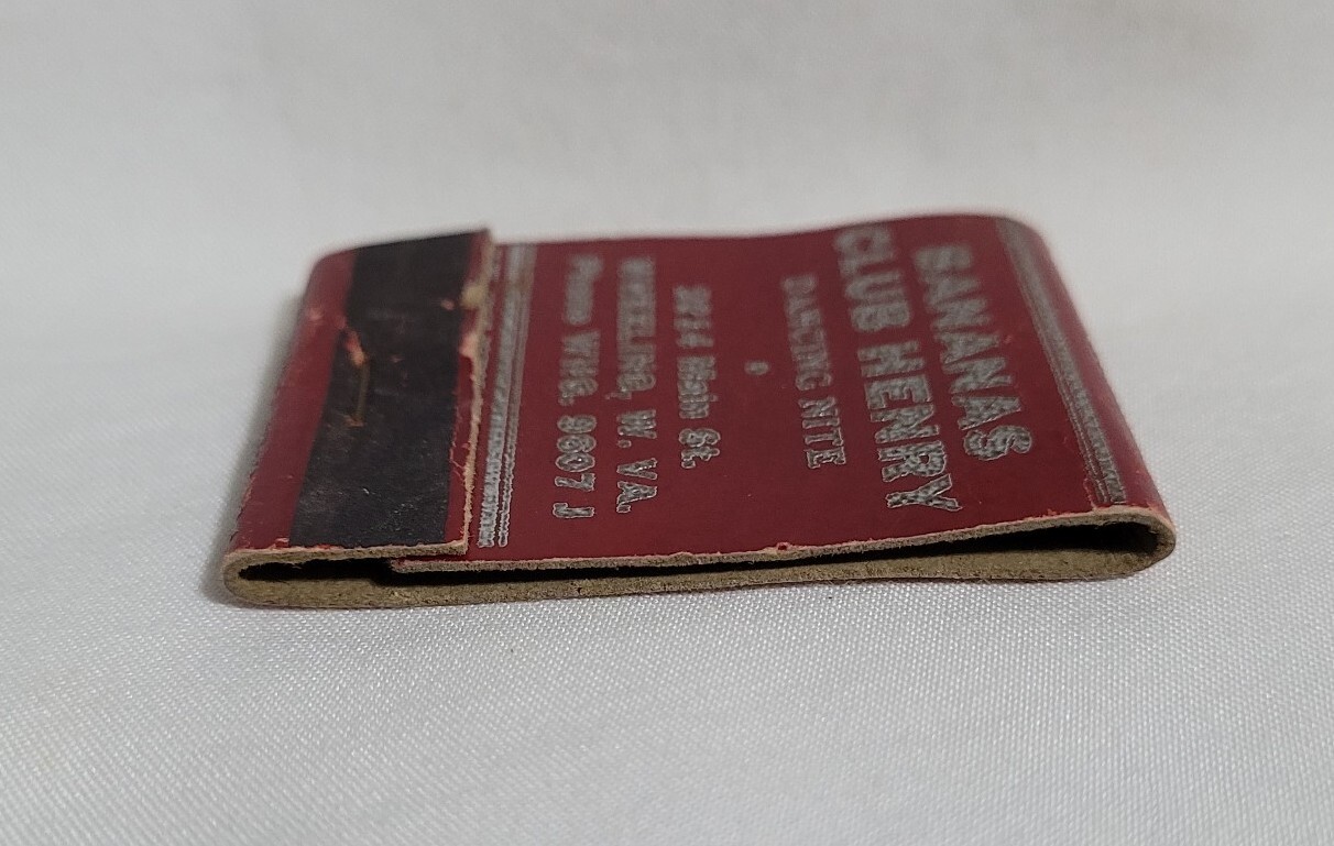 Vintage Bananas Club Henry Matchbook Cover Wheeling West Virginia Advertising