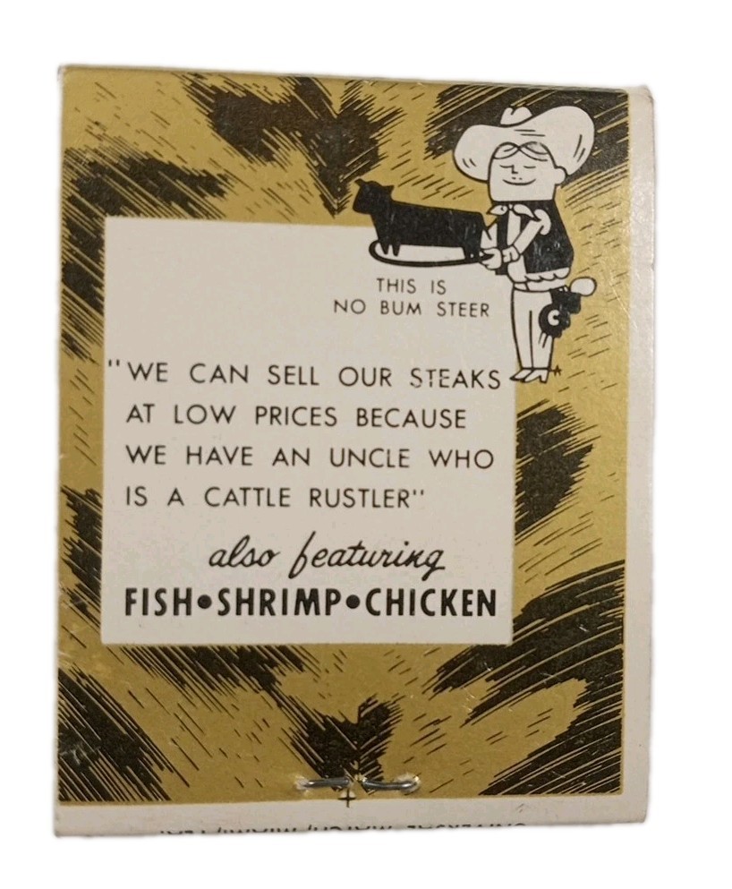 Black Angus Restaurants & Lounges Full Vintage Matchbook Cowboy Humor