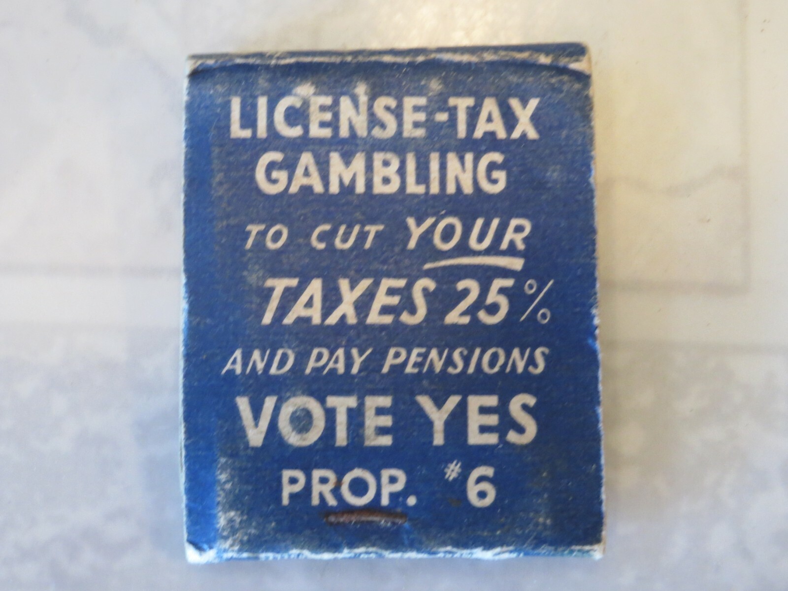 VINTAGE MATCHES YES ON PROP 6 TAX BOOKIES LEGALIZE GAMBLING DIAMOND MATCH CO.