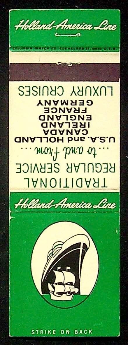 Vintage Holland America Line Matchbook – Luxury Cruises, Columbia Match Co, Clev
