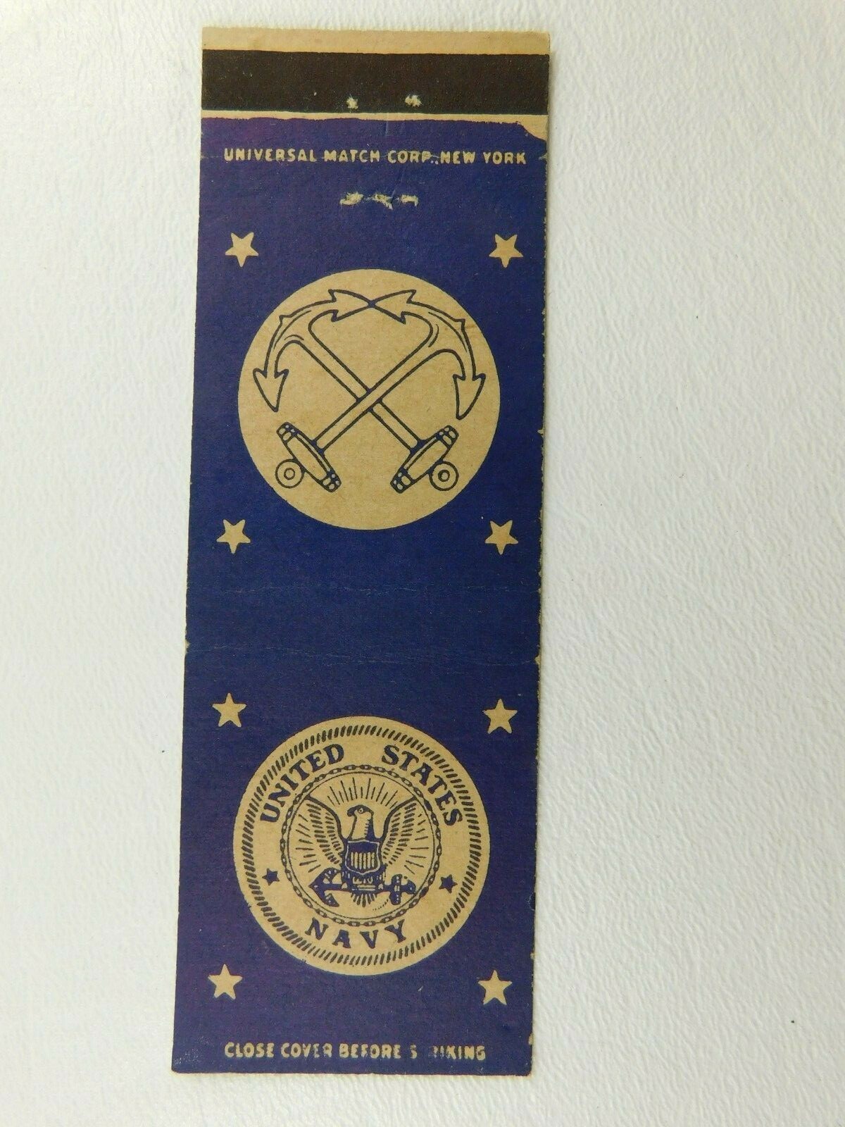 United States Navy Twin Anchors And Stars Vintage Matchbook Cover
