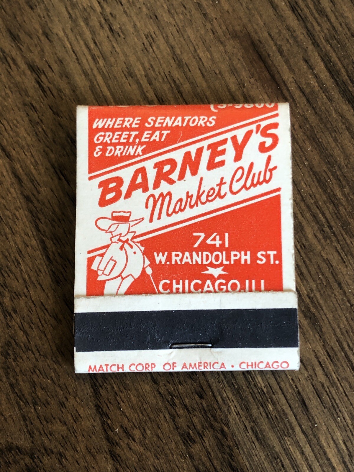 Barney’s Market Club Matchbook, Yes Sir! Senators 741 Randolph Chicago Unstruck