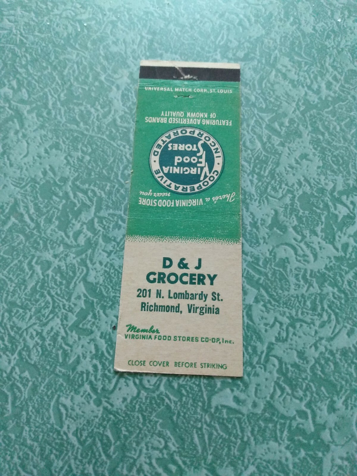 Vintage Matchbook Cover Z28 Collectible Ephemera Richmond Virginia d & j grocery