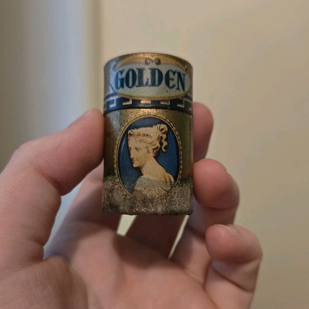 Vintage Golden Cameos Stick Matches in Original Cardboard Canister