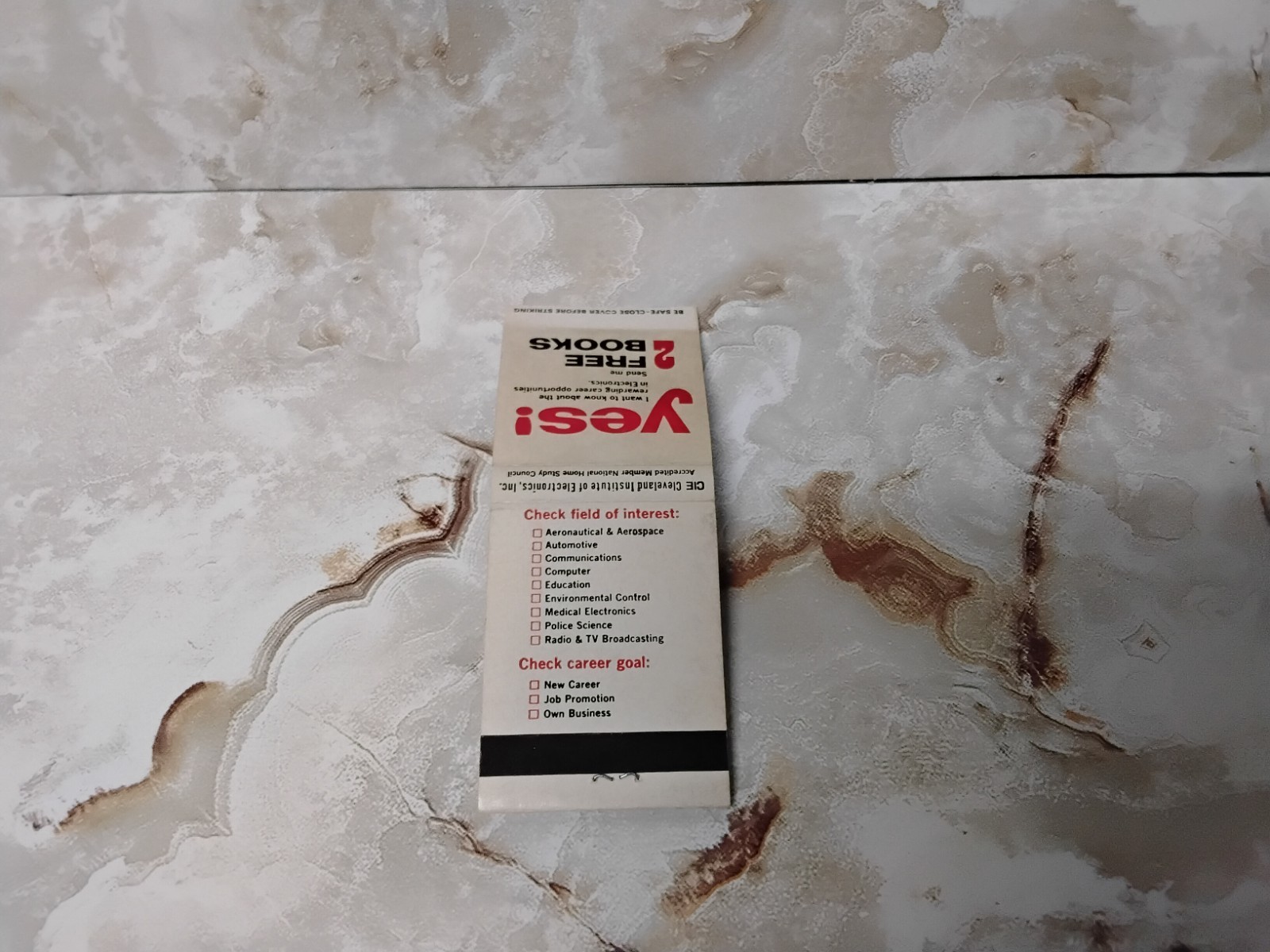 Vintage Matchbook – Yes! 2 Free Books Cleveland Institute of Electronics