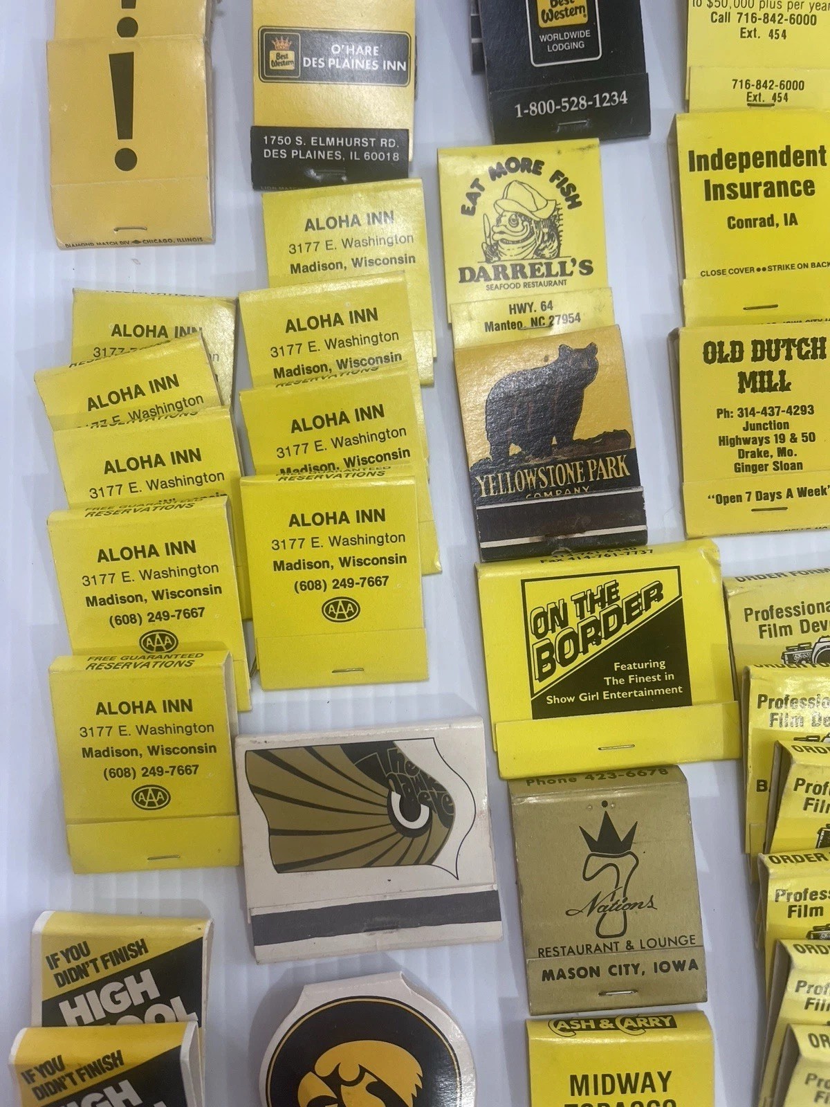 Lot of 72 Vintage Matchbooks Black & Gold Color Home Bar She Shed Decor Hawkeyes
