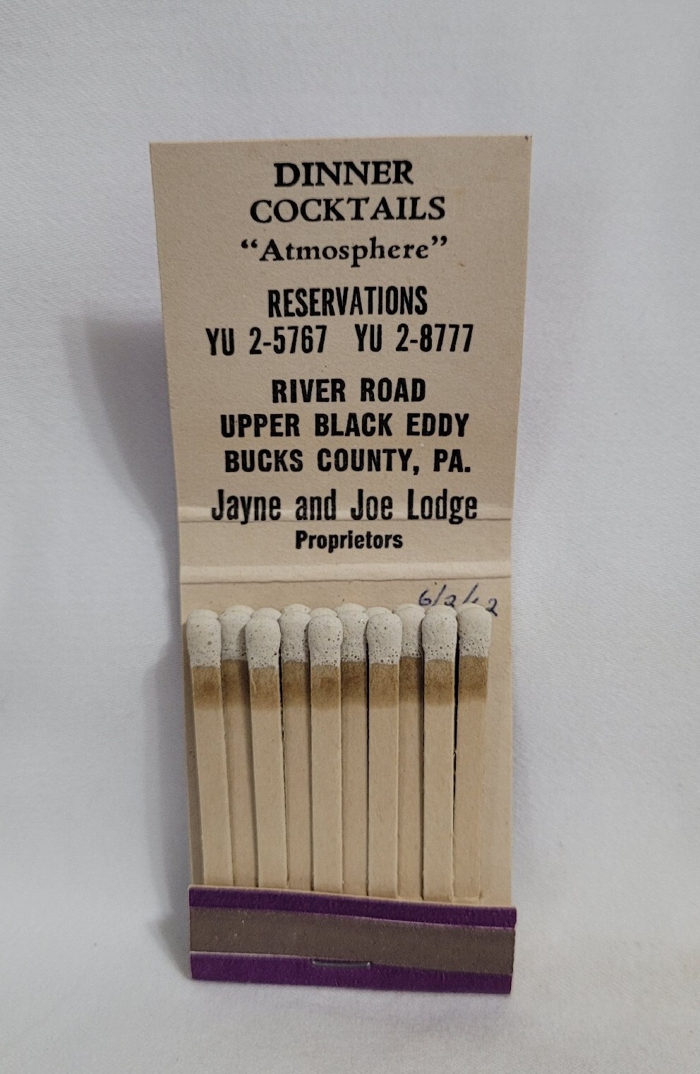 Vintage Matchbook Indian Rock Restaurant Upper Black Eddy PA Advertising Full