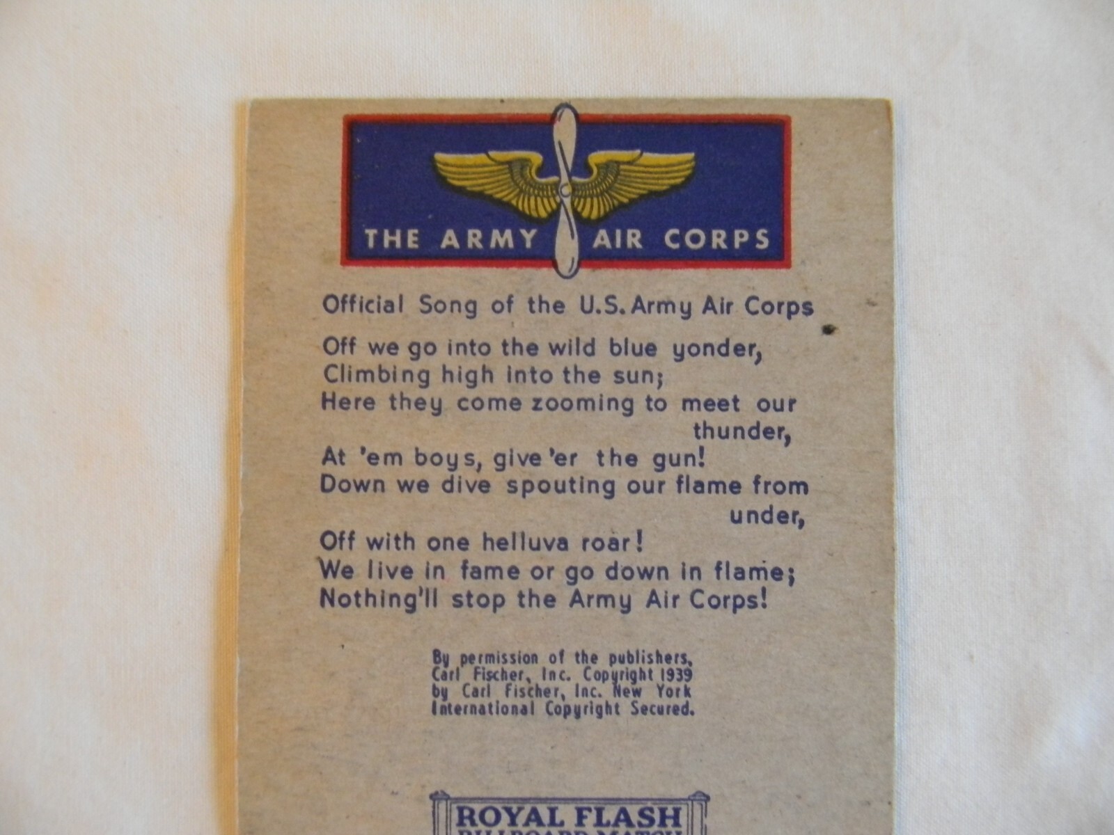 California United States Army Air Forces Corps military WWII matchbook