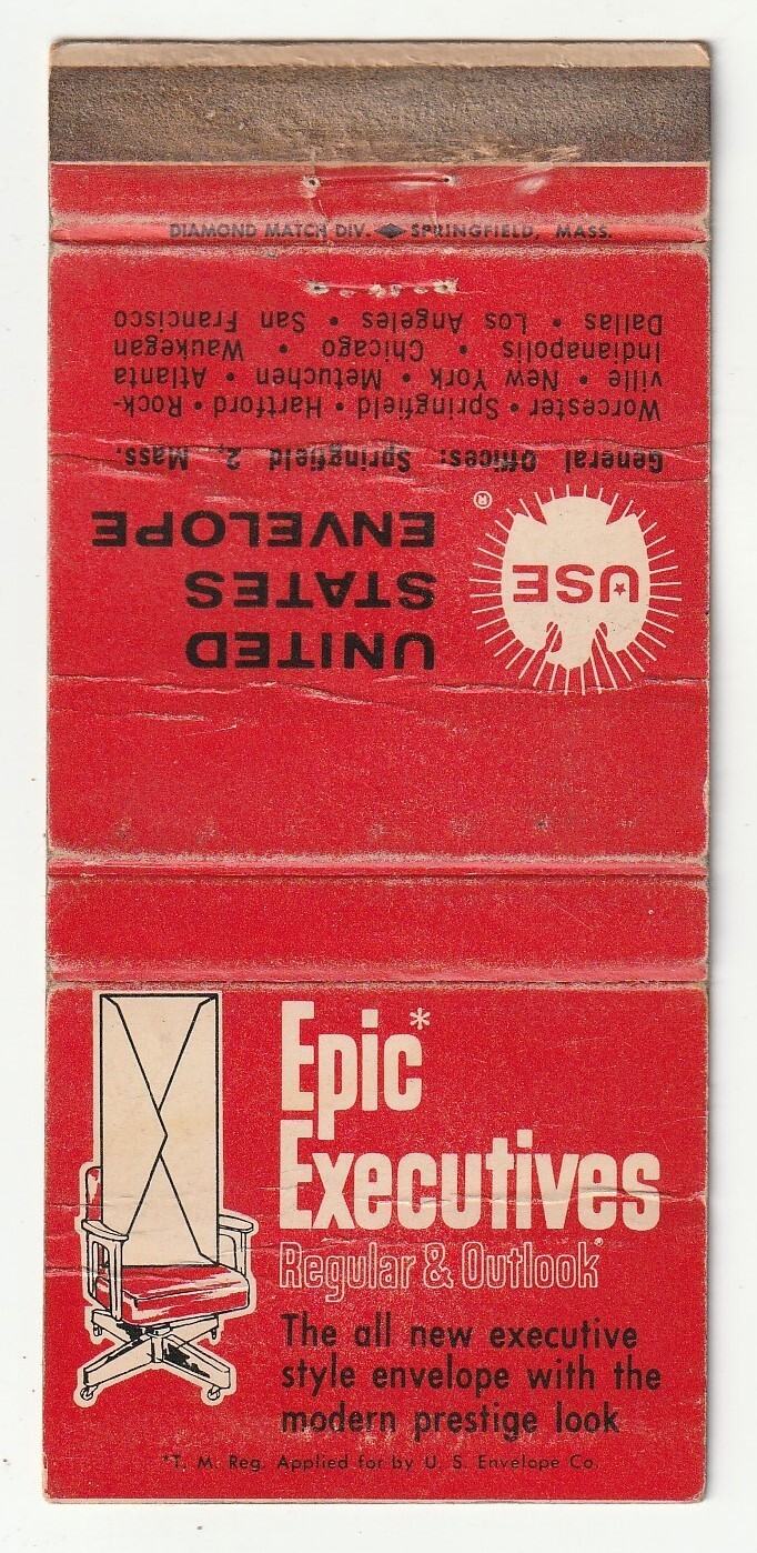 MATCHBOOK COVER – UNITED STATES ENVELOPE – SPRINGFIELD MASSACHUSETTS – EXECUTIVE