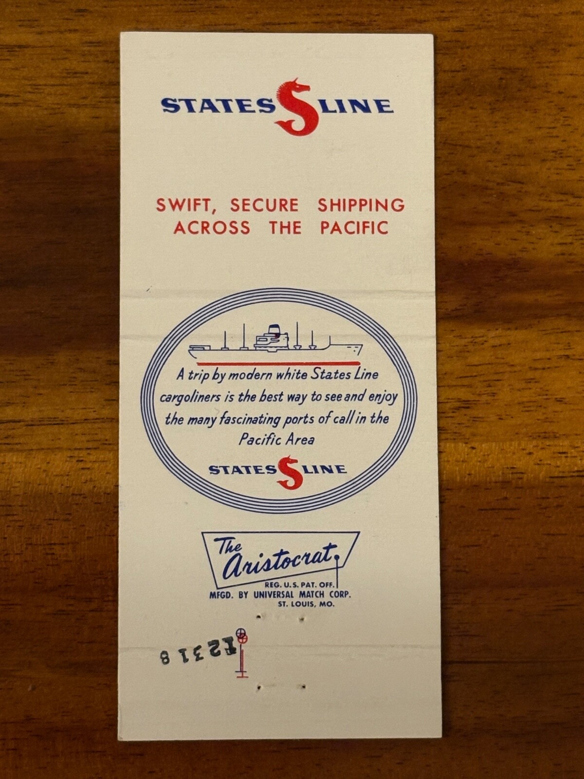 States Steamship Company Matchbook Cover Line Shipping Across the Pacific Cargo