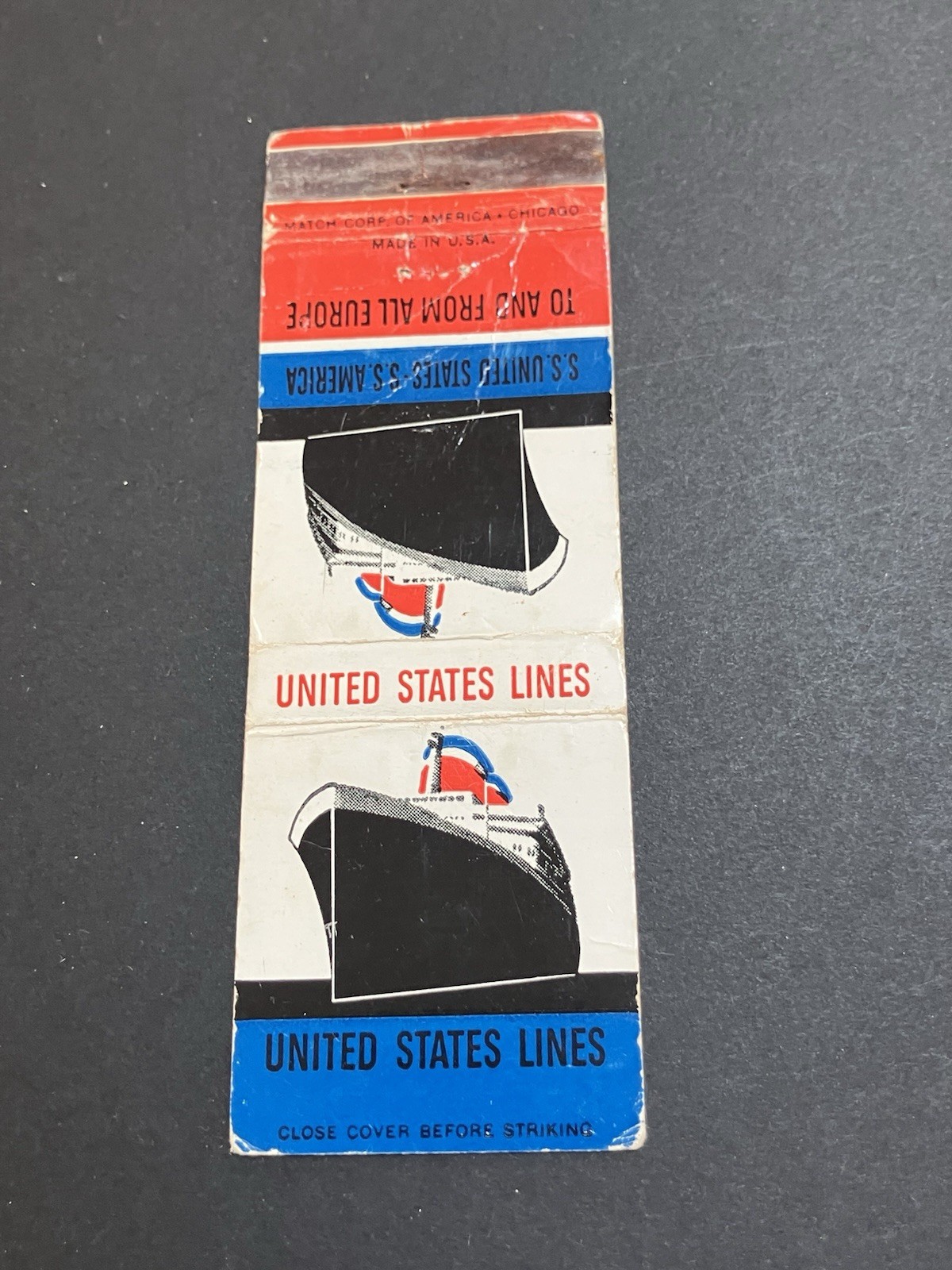 Vintage Ship Matchbook “United States Lines” Ship Graphic