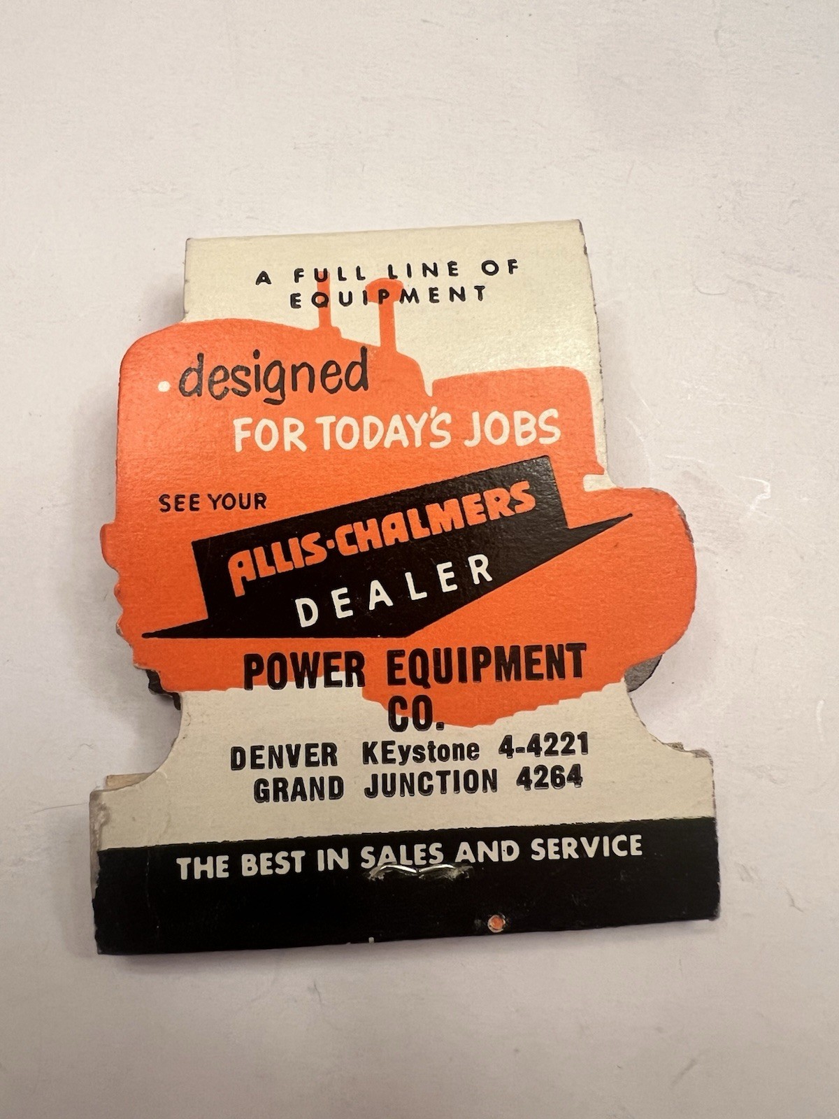 Vintage Allis-Chalmers Bulldozer Matchbook Die Cut Tractor Equipment Denver CO