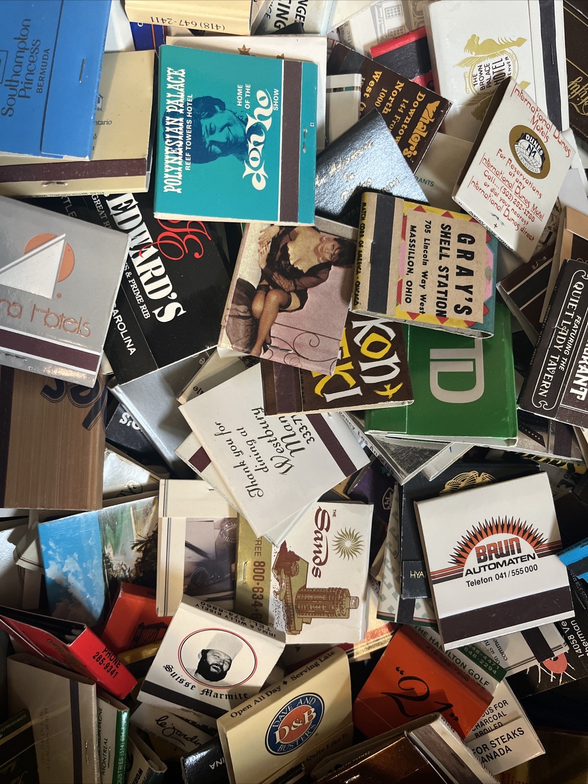 FRESH Lot of 65 Estate Mint Batch Vintage Full Unused Matchbooks No Dups Look😉